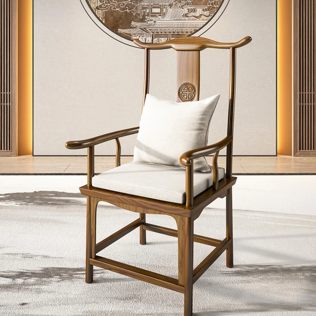 

Wholesale of solid wood chairs, Chinese style office, hotel, retro circular chairs, master's chairs, living room, classical tea