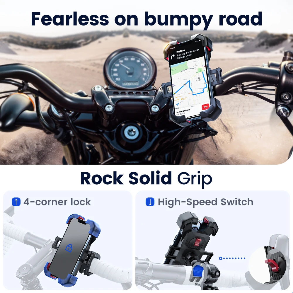 360° View Universal Bike Phone Holder Bicycle Phone Holder GPS Clip for 4.7-7 Inch Mobile Phone Stand Shockproof Non-slip Clip