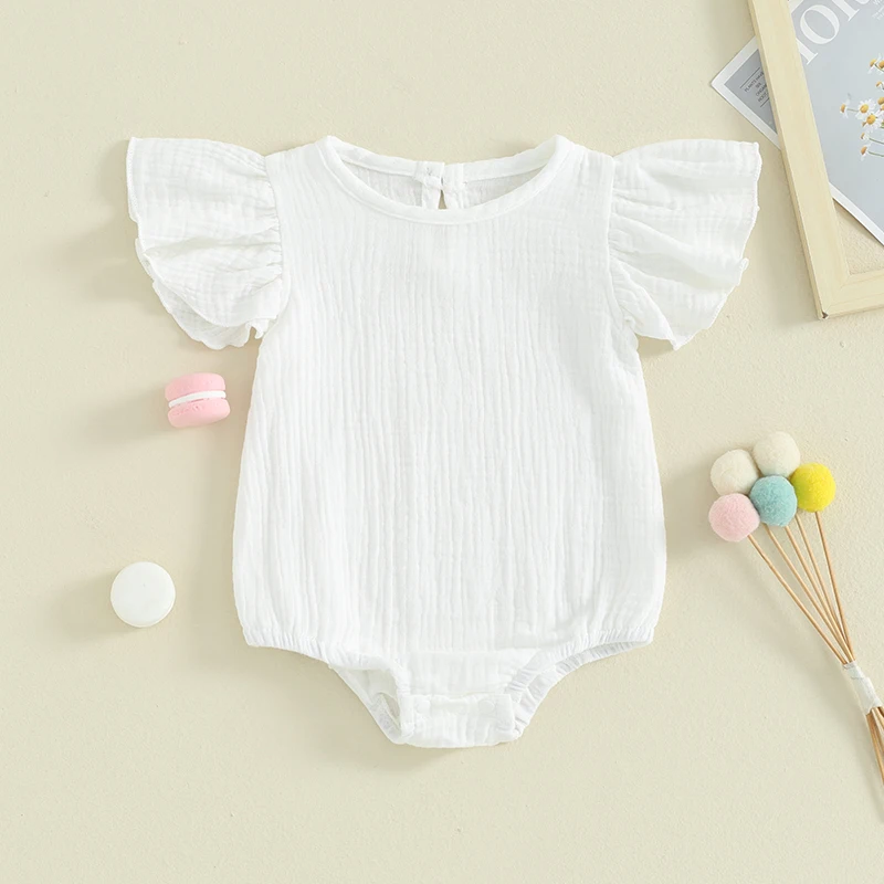 

Suefunskry Baby Girls Rompers Solid Color Round Neck Fly Sleeve Infant Bodysuits Summer Casual Clothes