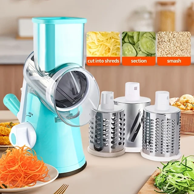 1 Set Super Efficient 3-in-1 Cheese Grater & Vegetable Slicer - Manual Food Processor for Effortless Kitchen Prep
