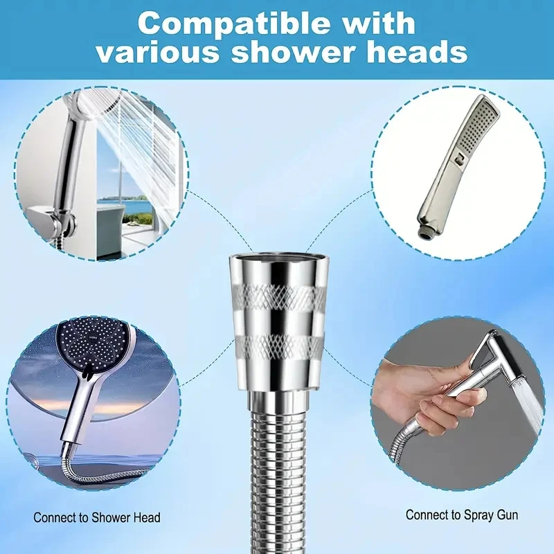 Shower Hose Stainless Steel Anti-Kink Leak-Proof Universal G 1/2 Connection
