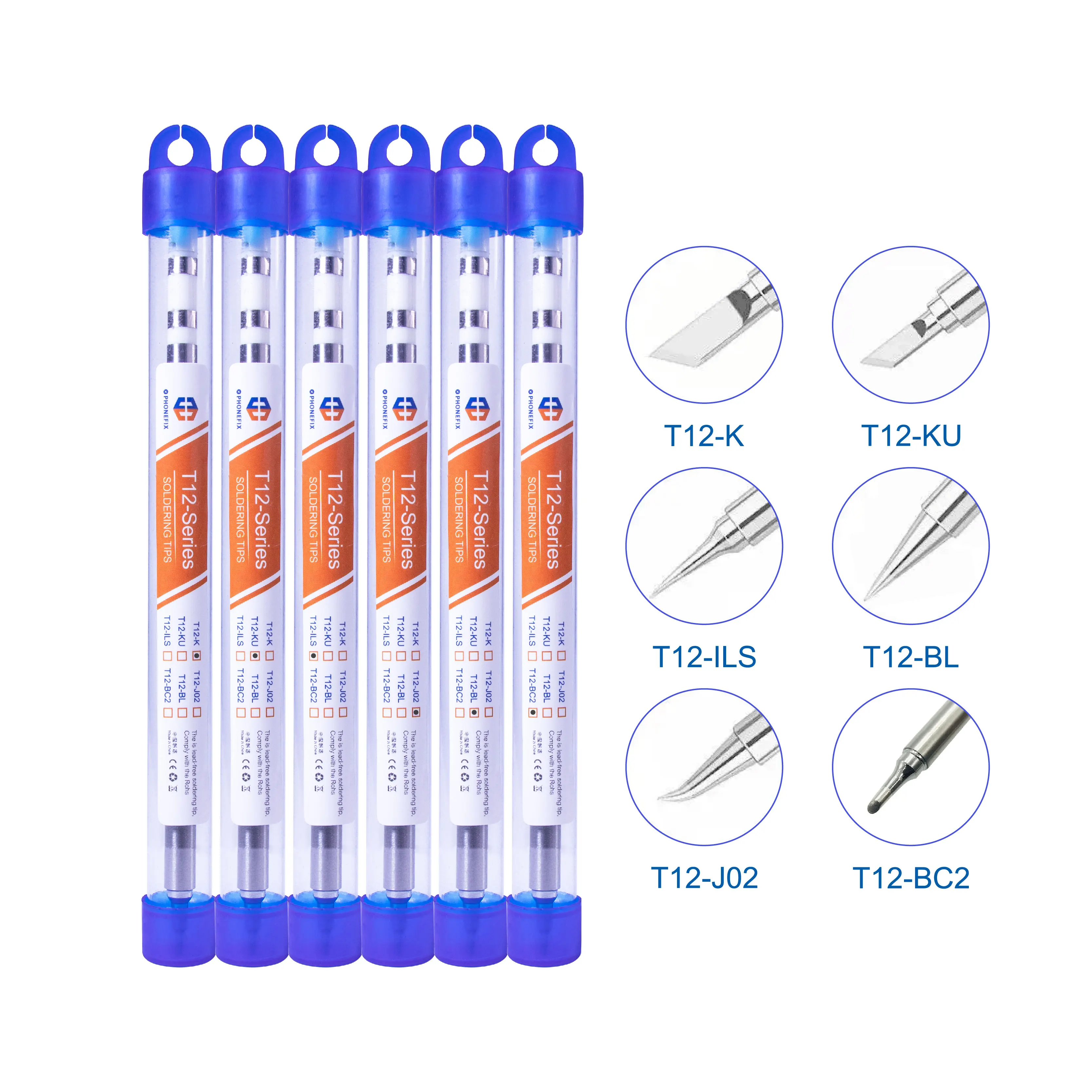 6PC New T12 Soldering Iron Tips T12-BC2 K JL02 TLS BL KU for Hakko Fx951 DIY T12 Soldering Station Kits Welding Tools