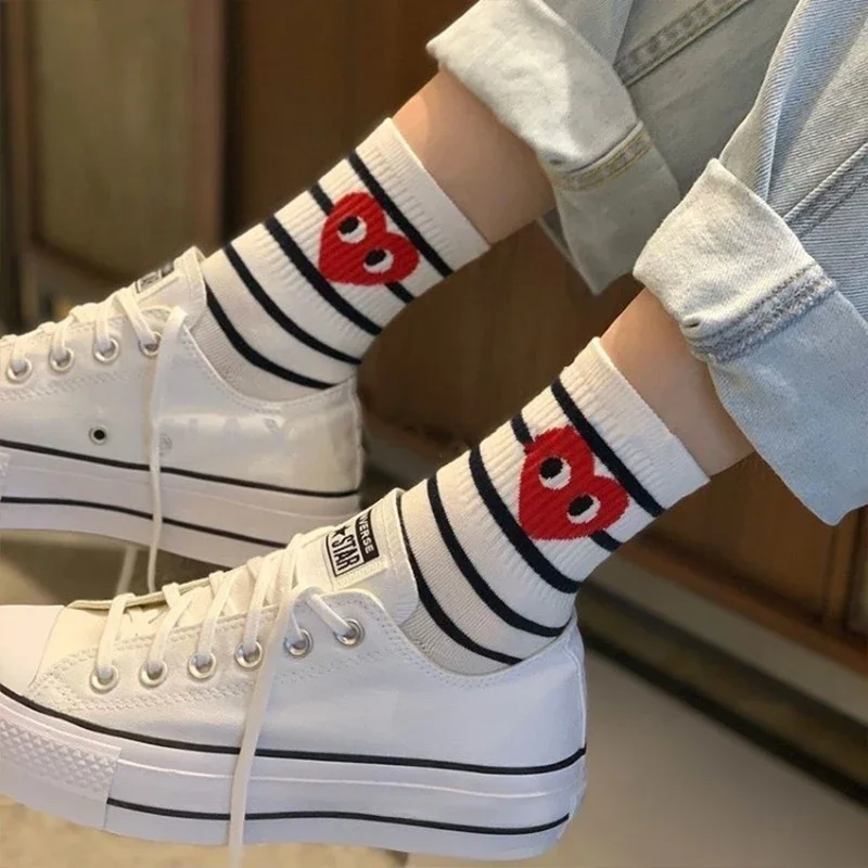 Korean Version Striped Polka Dot Solid Color Socks Sports Ins Style Trend Casual Socks