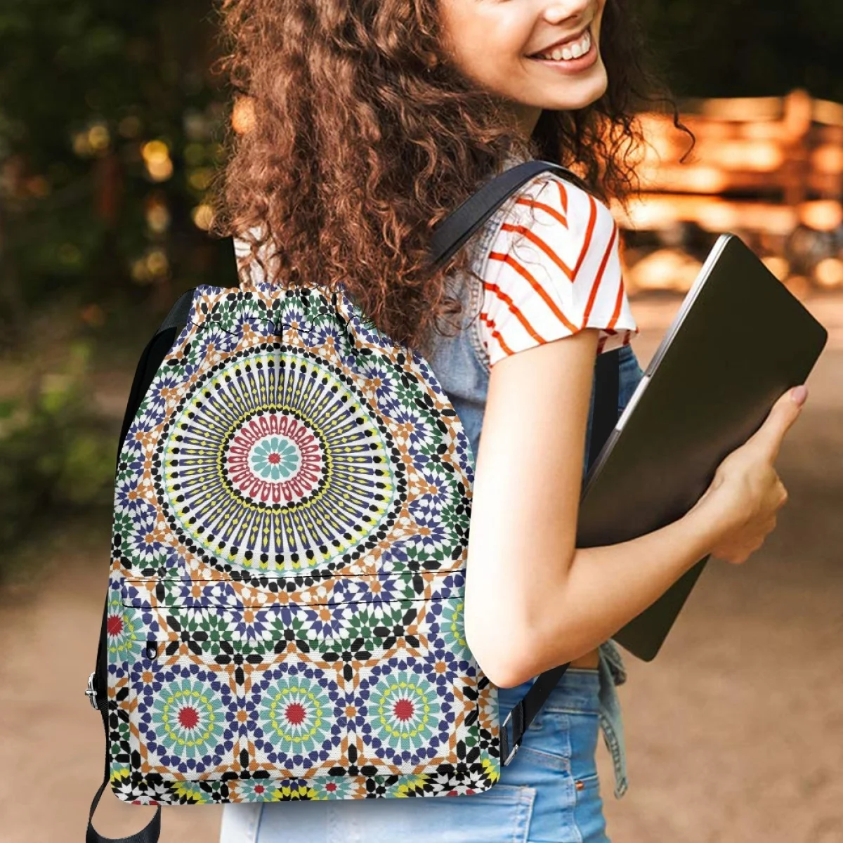 

Moroccan Culture Design Women Backpack Casual Travel Shoulder Bag Foldable Girls School Bags Large Capacity Drawstring Backpacks