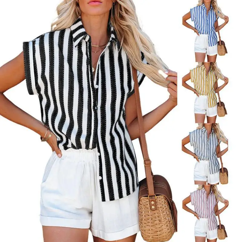 Women's Shirt 2023 Spring and Summer Fashion New Casual Short-sleeved Striped Loose Single-breasted Shirt Female