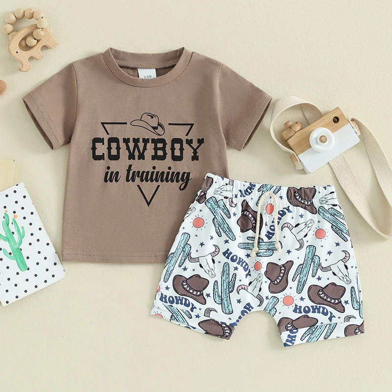 Western Baby Boy Clothes T-Shirt Manica Corta Top Cow Print Tractor Jogger Shorts Cowboy Summer Clothes 3M-3T