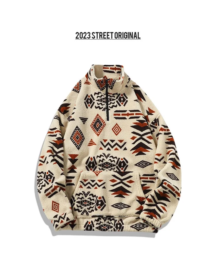 Winter New Trendy Printed and Velvet Thickened Warm Hoodie for Men's Casual Loose Sports Large Size High Quality Coat M-3XL