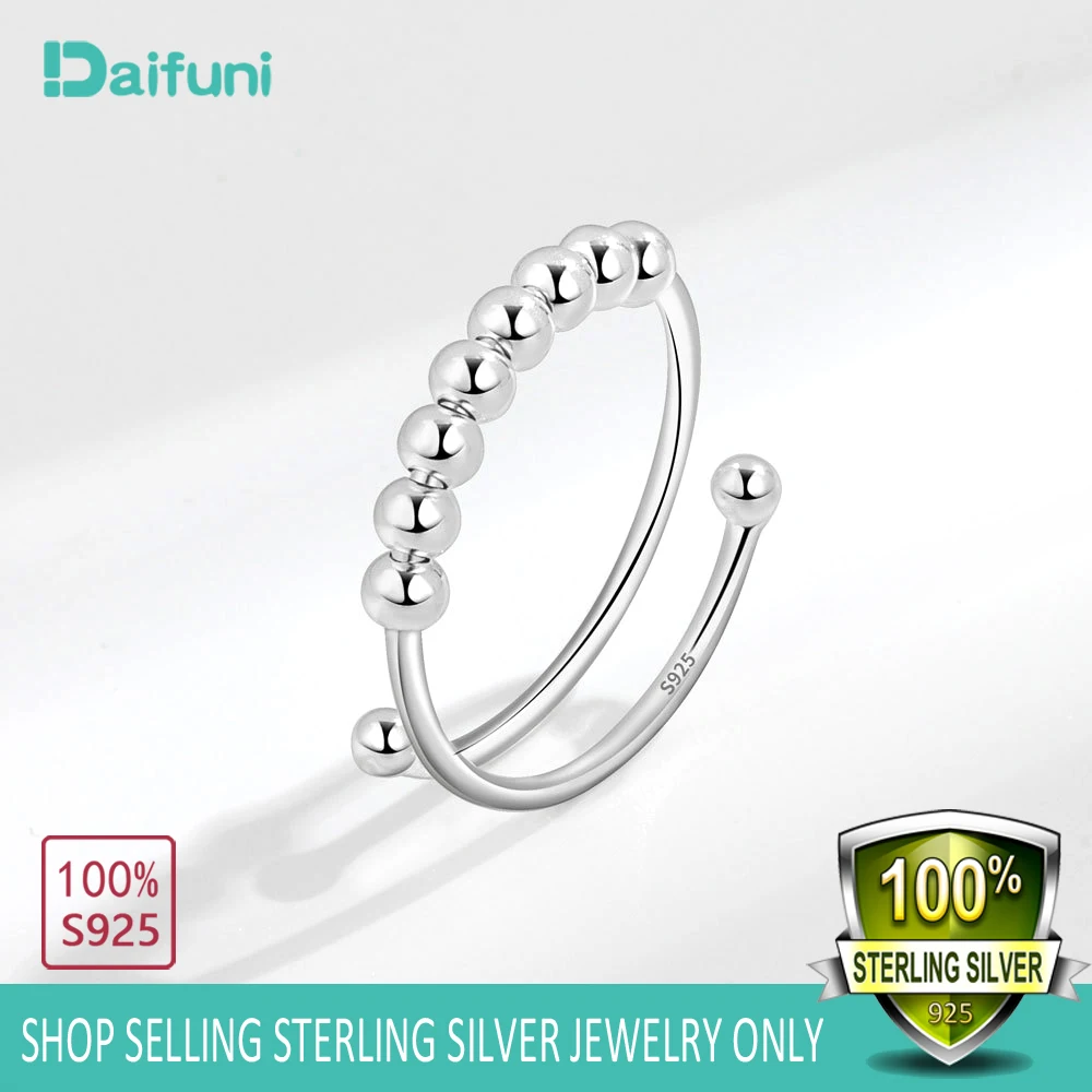 925 Sterling Silver Rotate Freely Anti Beads Rings For Stress Women Men Anxiety Antistress Spiral Beads Adjustable silver ring silver rings rotating ring