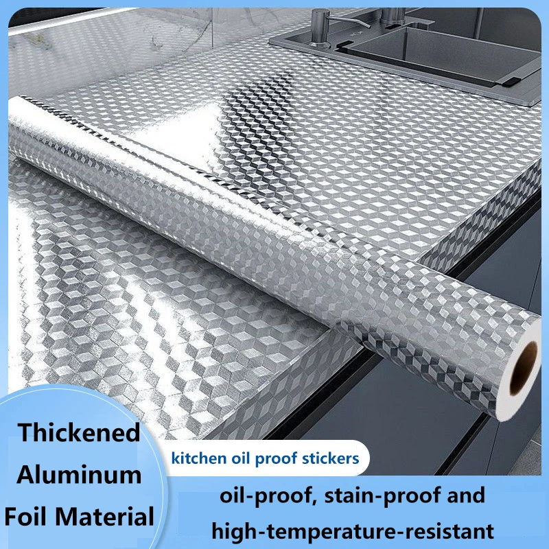 Kitchen Oil-proof Waterproof Stickers Anti-fouling High-temperature Aluminum Foil Self-adhesive Wallpaper Stove Cabinet Stickers aluminum foil butyl rubber tape self adhesive high temperature resistance waterproof for roof pipe repair stop leak sticker