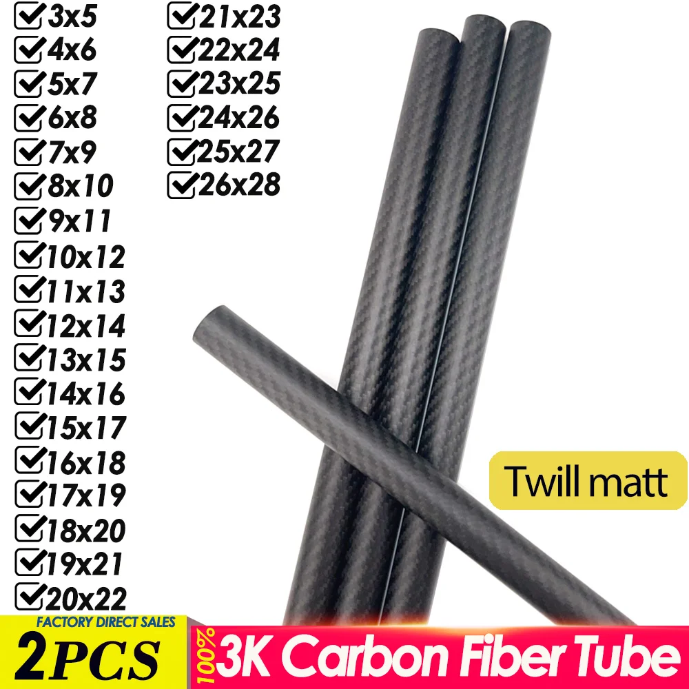 2Pcs 3K Pure Carbon Fiber Tube Length 0.5M Twill Matte Composite Hardness DIY Japan Material Pipe for RC Airplane Drone Parts 198x248mm matte surface 3k 100% pure carbon fiber sheet board plate panel thickness 0 25mm to 6mm material for rc uav toys