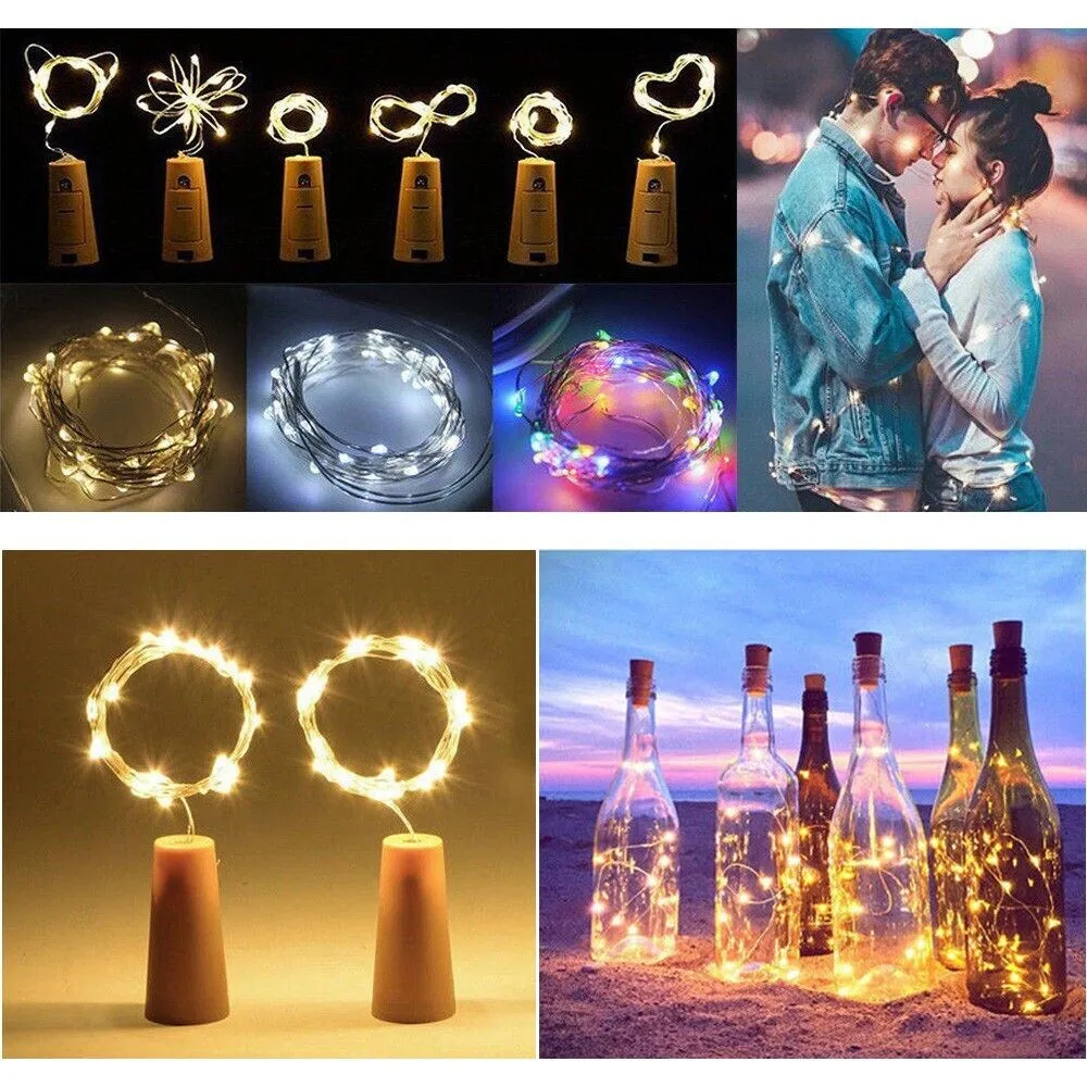 Luzes de garrafa, Cortiça, Natal, Festa de casamento, 2 m, 20 LED, 1 m, 10 LED