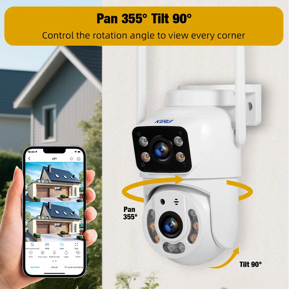 KERUI HD 10MP 5K PTZ Wifi IP Camera Dual Lens Dual Screen Wireless Outdoor CCTV Audio Video Surveillance Camera 4