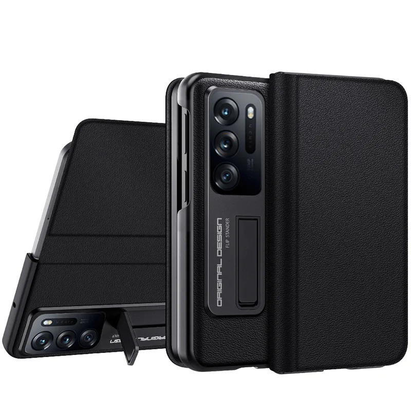 Suitable for OPPO Find N2 leather phone case genuine leather ultra-thin bracket folding Nappa pattern protective case