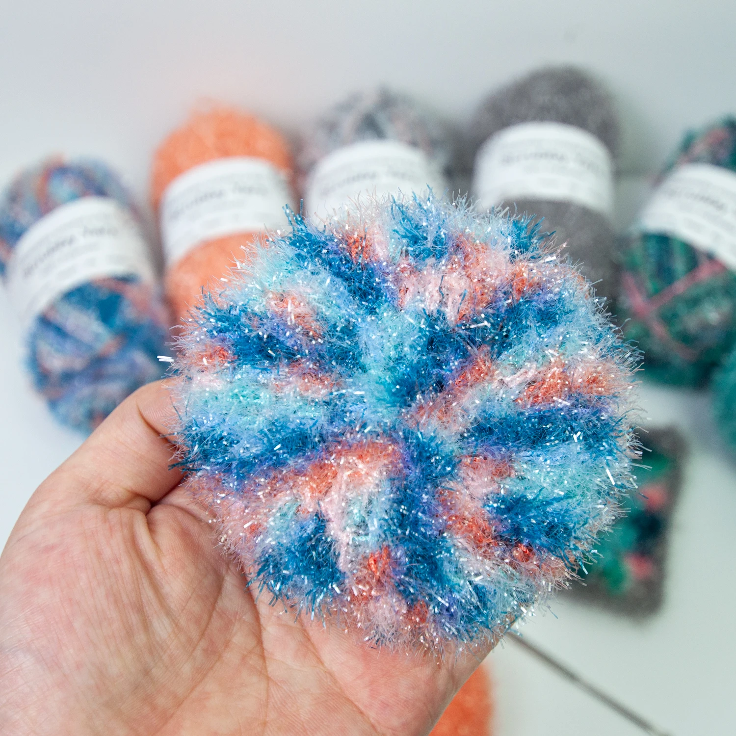 Scrubby Yarn for Scrubbies 6pcs Scrubbing Yarn Rainbow Colored Polyester for Dish Scrubber Crochet Knitting Project Craft Kit 3