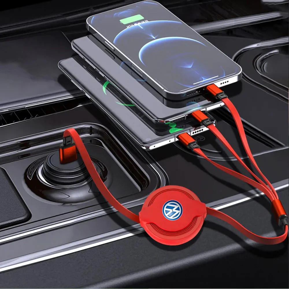 Car Charger Accessories 3 In 1 Adjustable Charging Cable For VW Scirocco Polo T5 Passat b6 Golf mk5 Tiguan Jetta CC Beetle GTI