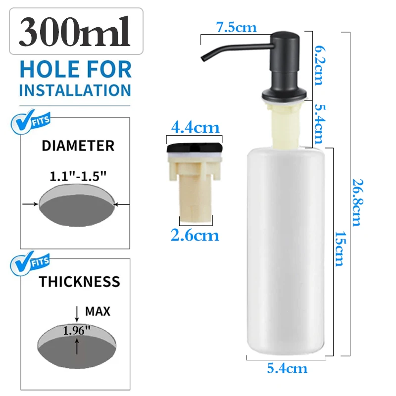 Stainless Steel Built-in Kitchen Sink Soap Dispenser, 500ml Capacity