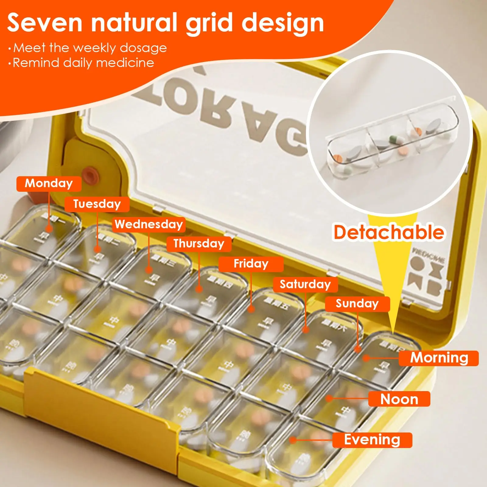 Large Weekly Pill Organizer with Dispenser and Medicine Storage