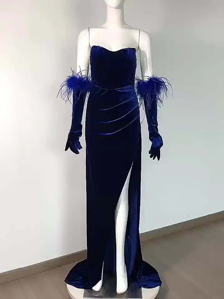 2024 элегантное бархатное женское длинное платье без бретелек сексуальное