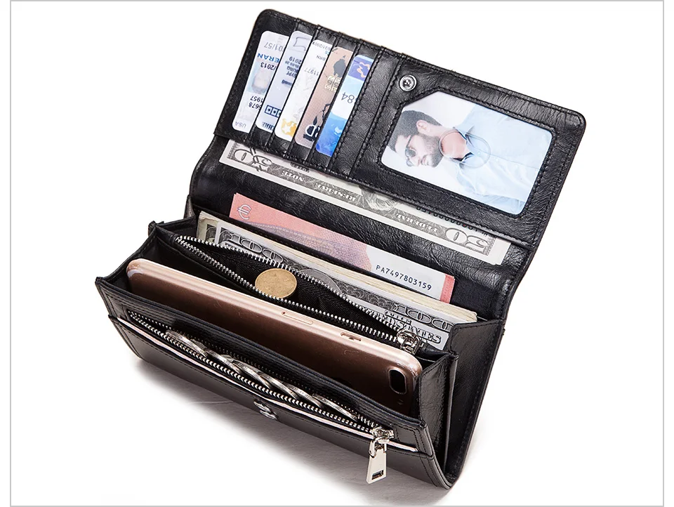 Modische lange Damen-Geldbörse aus echtem Leder, Clutch-Geldbörsen mit Handytasche, Mutifuctiona Damen-Handtaschen mit RFID-Kartenhalter – Detail 18