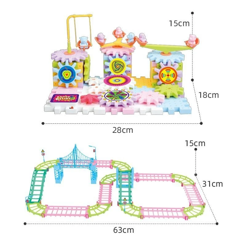 DIY Track Electric Gear Building Blocks Toy Set Interlocking Learning Blocks Motorized Spinning Gears Building Educational Toys