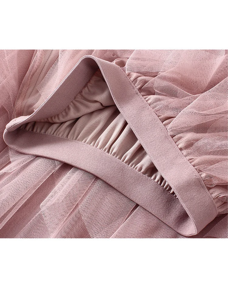 Tutu Tulle Long Maxi Skirt Women Fashion 2022 Korean Cute Pink High Waist Pleated Skirt Mesh Female Lady Aesthetic Faldas 3