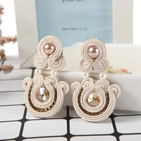Ethnic Handmade Earrings Soutache Jewelry Pendant Earring for women brown white Crystal exaggerated Large Earring Trendy Gift 2