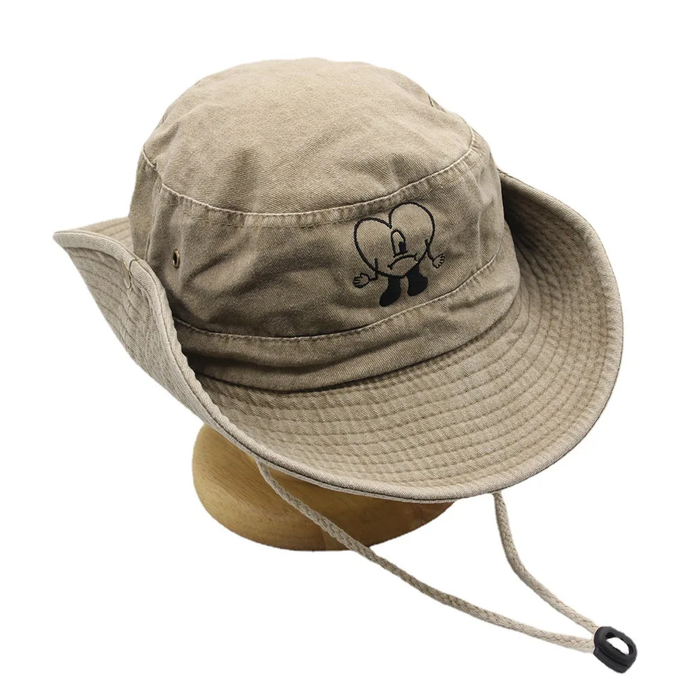 Fisherman Hat Unisex Cotton Foldable Embroidered Basin For Women Autumn and Winter Men Tide Bad Bunny