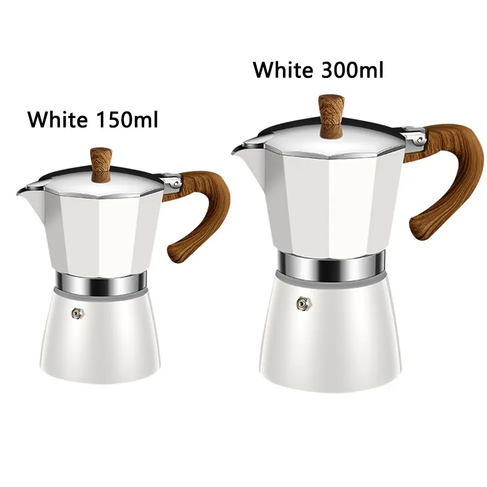 Gnali n Zani Moka pot Coffee Maker 6 Cups White with Wooden Handle