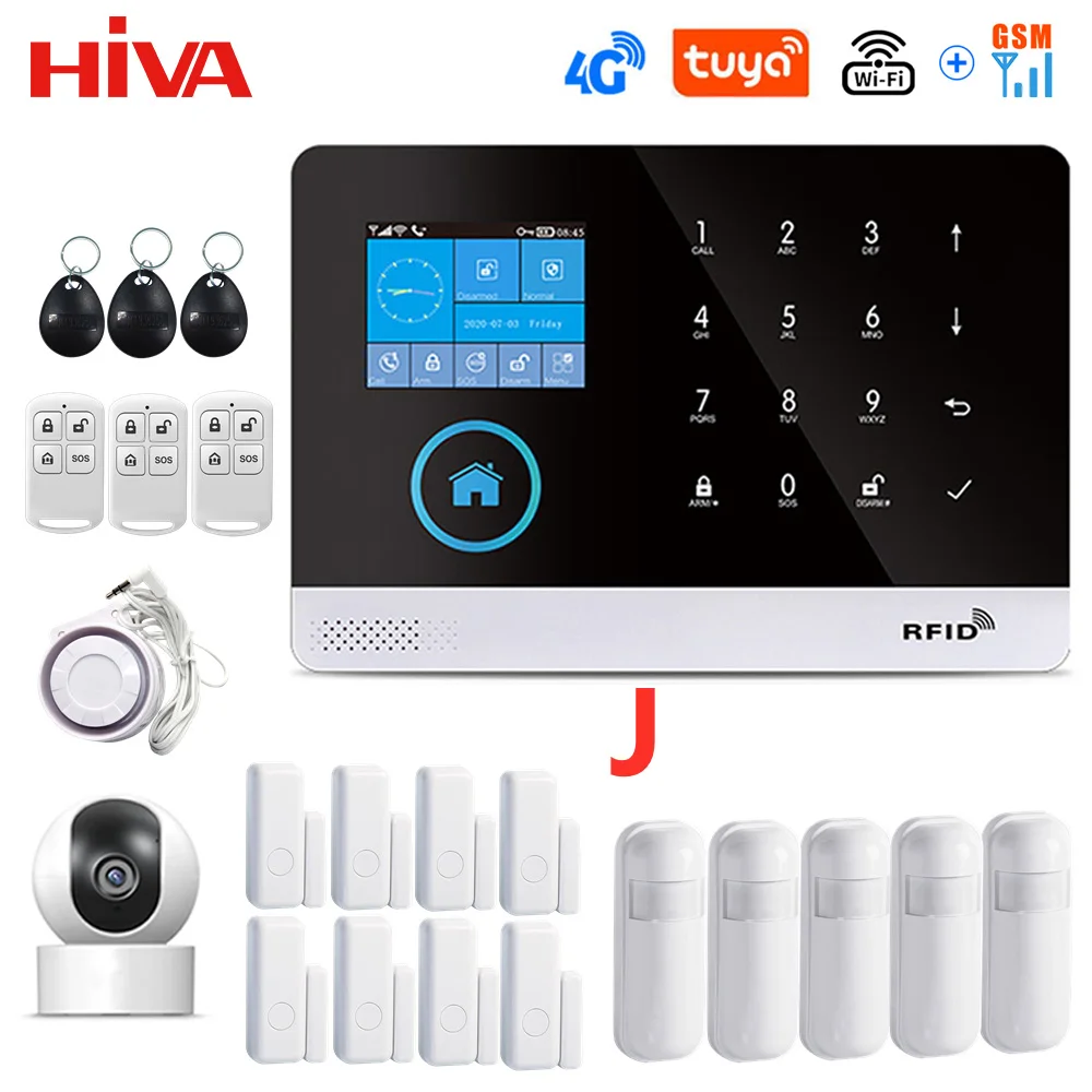 PG-103 4G 3G GSM Wireless Alarm System with IP Camera Tuya SmartLife APP Control for Home Security Alarm PIR Sensor Door Sensor 