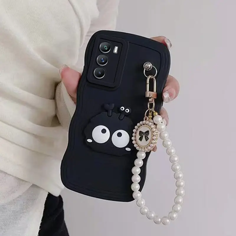 Realme C55 Cute Coal ball butterfly Wrist Chain Phone Case For Reame C17 8i 7i C21Y C25Y C20 C25 C35 C33 C30 Wave Frame Cover_voghion.com