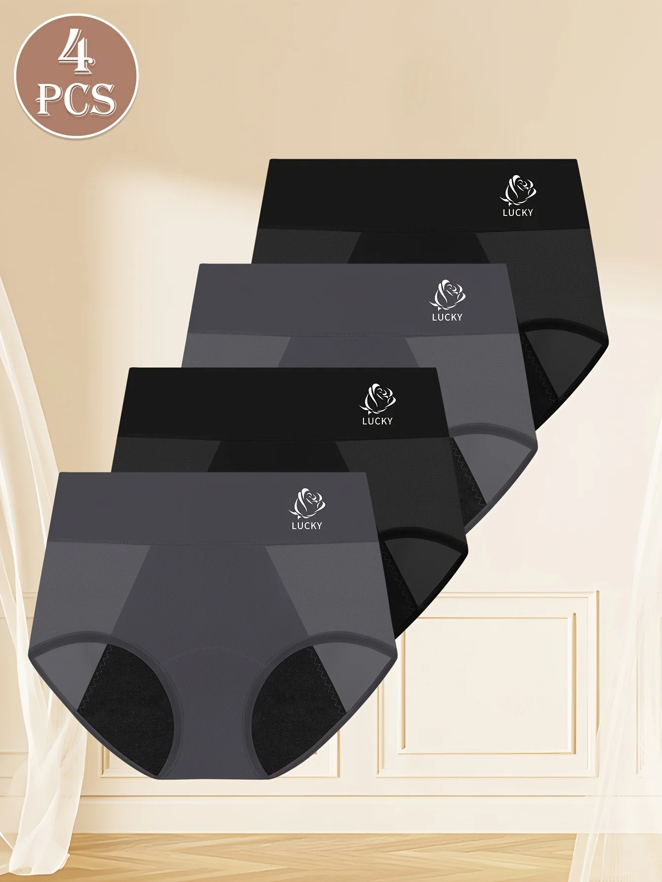 4pcs Women'S Menstrual Underwear - Leakproof, Breathable Mesh Period Panties in Black, Gray, and Navy Blue - Comfortable Fit