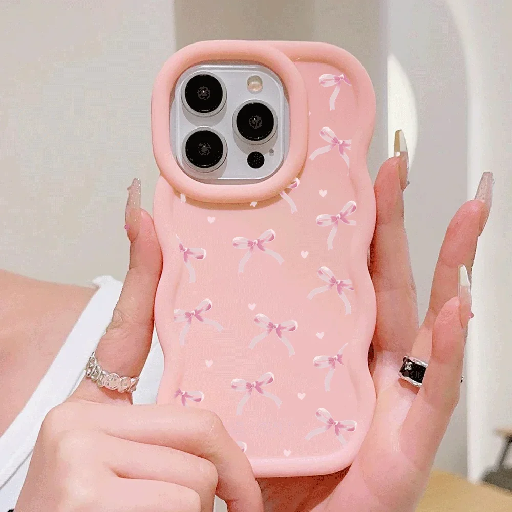 Chic Pink Bow Chain Silicone Phone Case with Bowknot Design