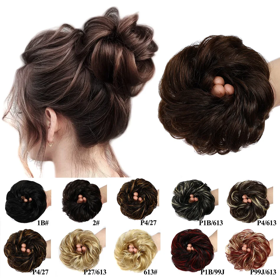 BHF Human Hair Buns Ponytail Hairpiece European Hair Pieces Bun For Women Scrunchies Updos Donut Chignon 100% Human Hair