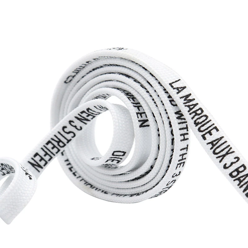 Weiou Outside Sport Shoelaces 0.7cm Flat Printed Alphabetic Black And White Polyester Shoestring Support Custom Logo Color 200cm