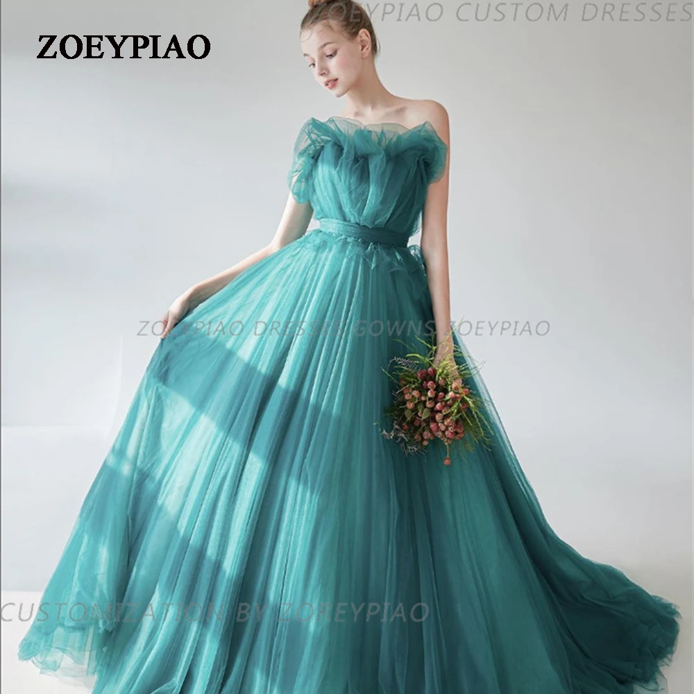 

Women's Korea Green Tulle Evening Dresses A Line Ball Gowns Princess Simple Fairy Prom Gowns Formal Wedding Photo shoot