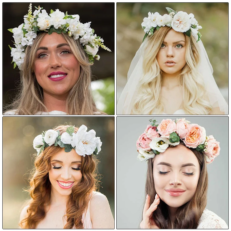 AWAYTR fasce per capelli con fiori ornamenti per capelli da sposa fasce per capelli floreali rosa per le donne fasce per capelli con castone corona di ghirlande da sposa primaverili