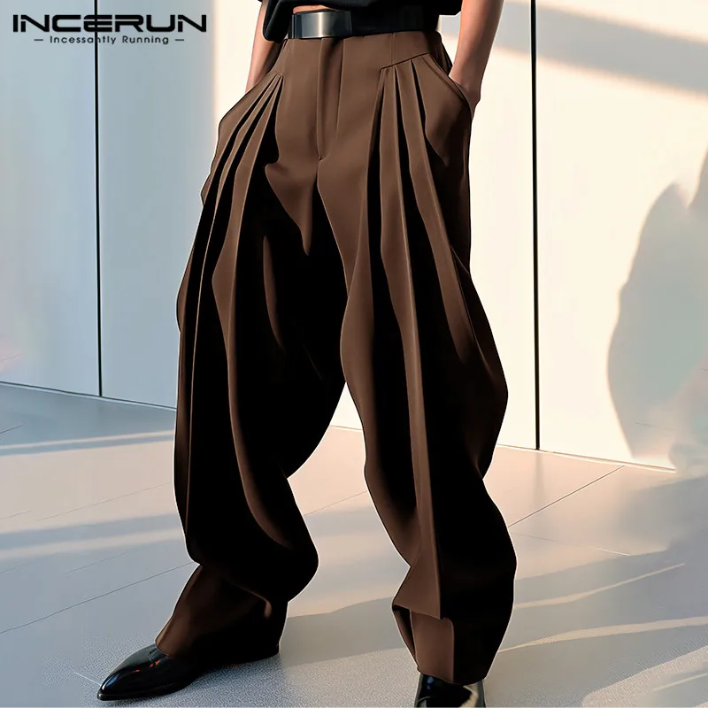 남성 바지 솔리드 컬러 조깅 루즈한 streetwear 캐주얼 바지 남성 Pleat..