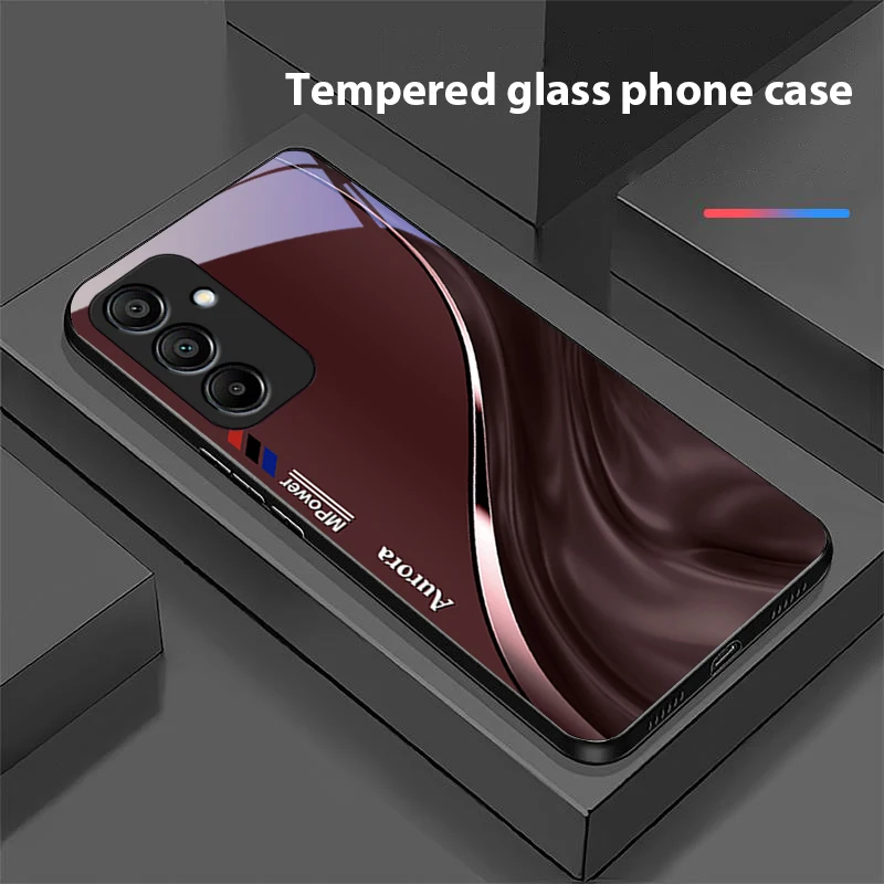 Black Tempered Glass Phone Case with Water Flow Pattern Design