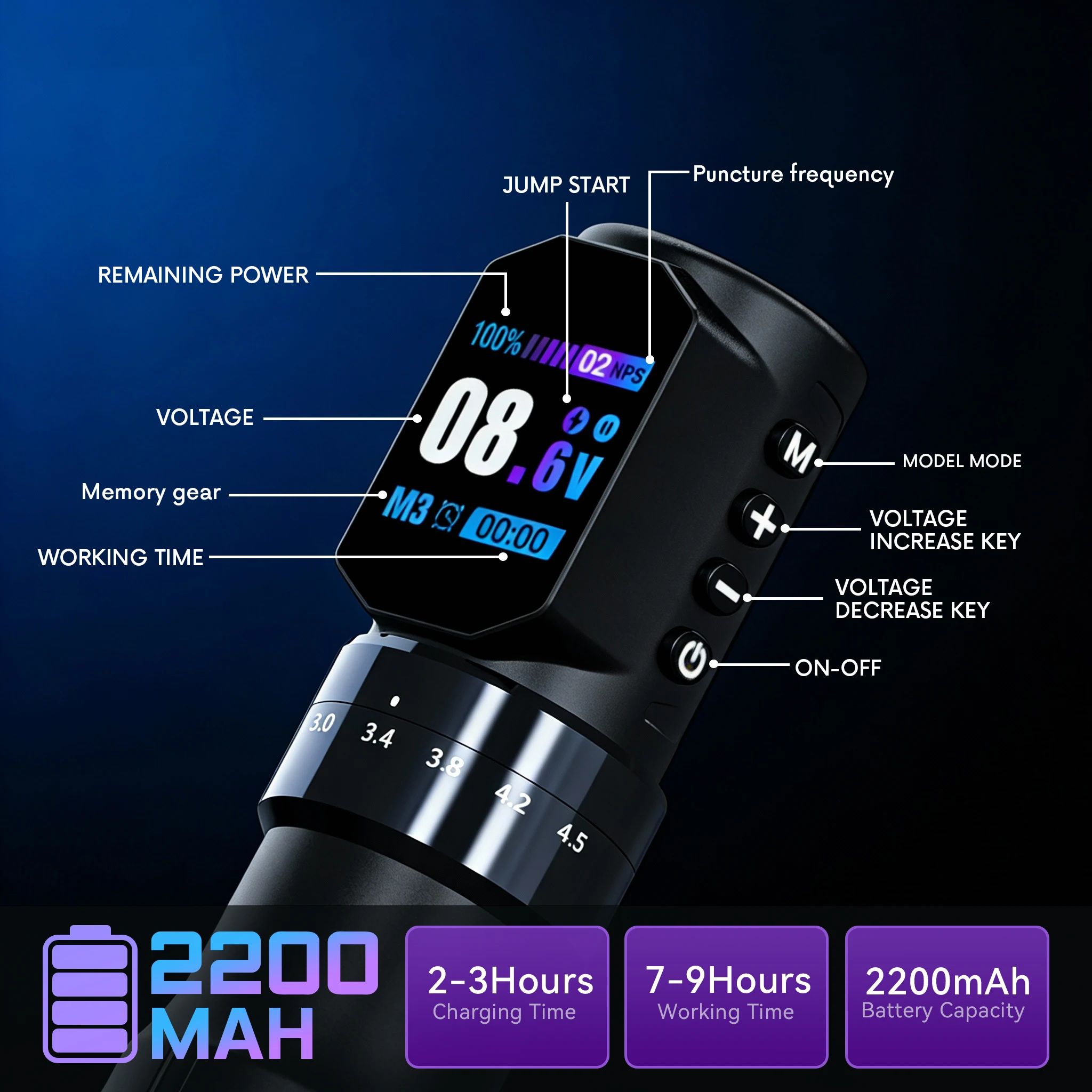 Tattoo Machine Kit Professional Adjustable Stroke Wireless Coreless Brushless Motor Tattoo Pen With Tattoo Ink Tattoo Blue Soap - 4