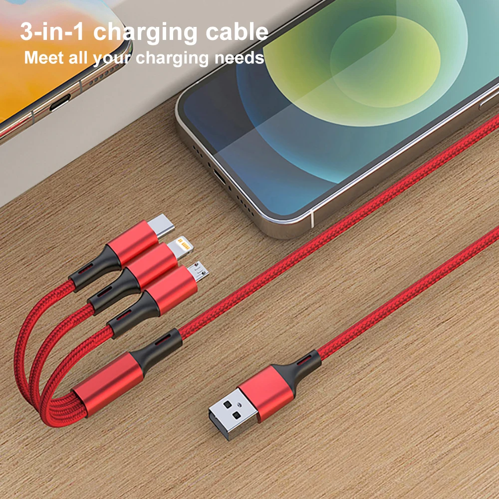 Universal 3-in-1 Fast Charging USB Cable - 2.4A Max