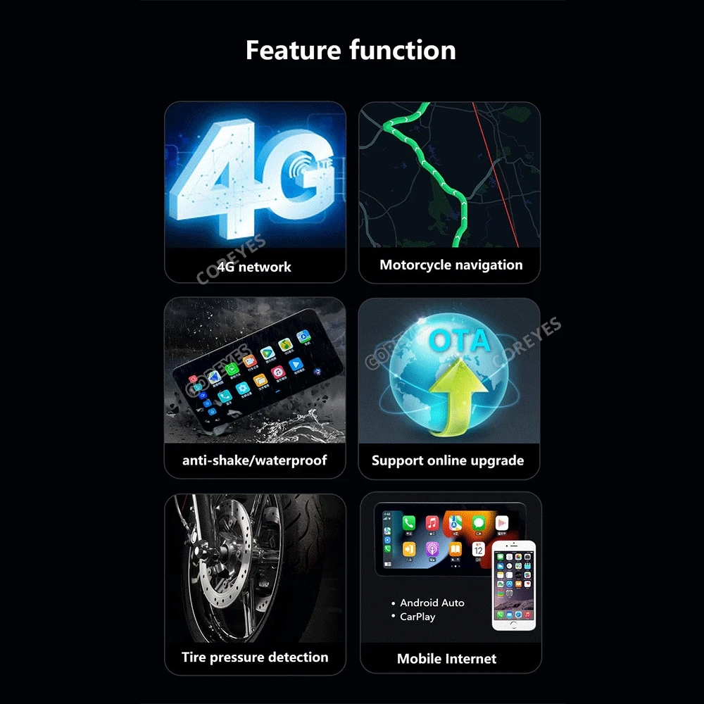 COREYES A600 6.3 inch Portable Motorcycle LCD Display GPS Dustproof IPX7 Waterproof For Wireless Apple CarPlay Android Auto