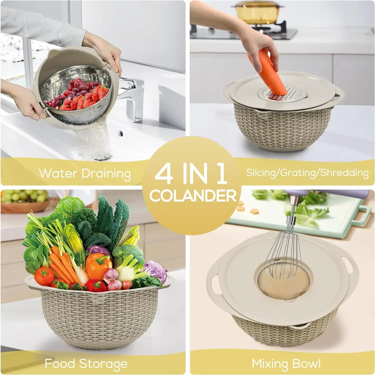 Colander Kitchen Food Strainers Bowl Sets With Handle Double-La