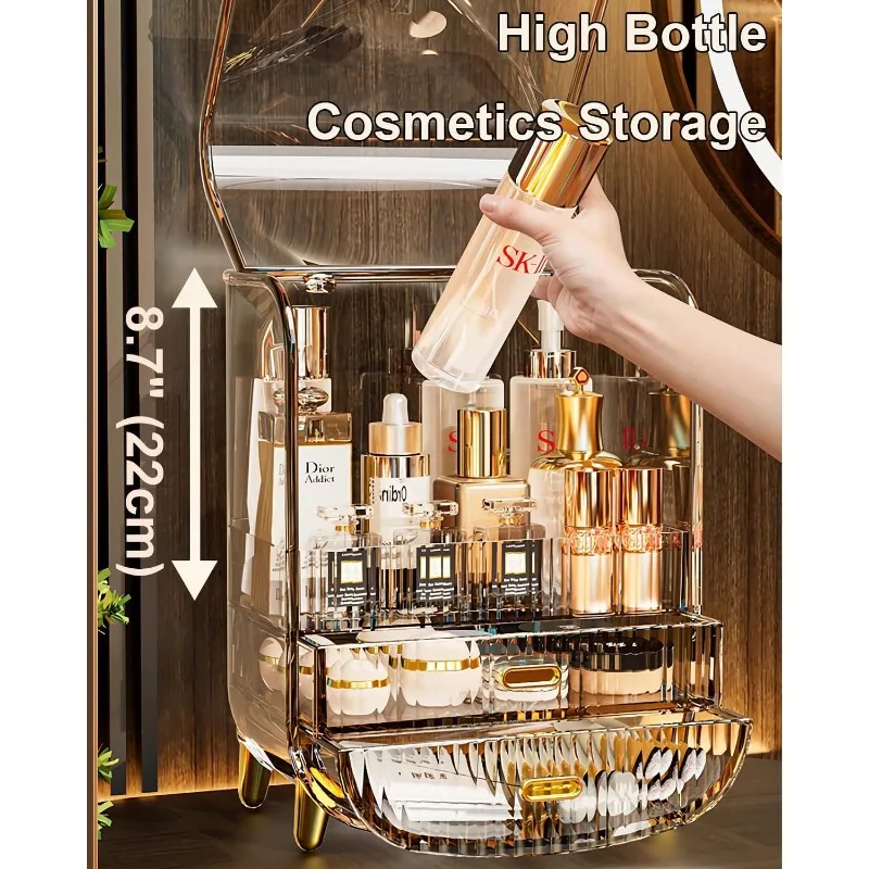 Makeup Organizer, Large Capacity Cosmetics Makeup Organizer for Vanity, Dustproof Waterproof Cosmetics Display Case 3