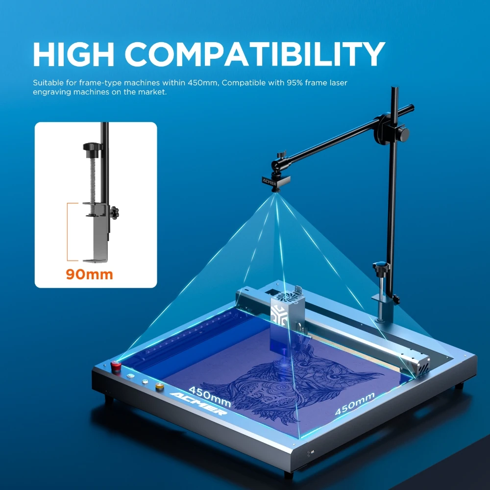 ACMER A500 Fotocamera 5MP 100 ° Obiettivo Grandangolare per Incisione in Serie con Anteprima in Tempo Reale, Area di Lavoro 450*450mm per Incisori Laser con Cornice al 95% - immagine 5