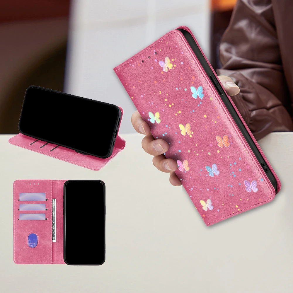 Elegant Butterfly Motif Leather Wallet Flip Cover