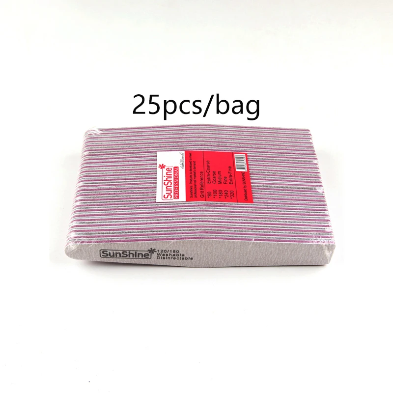 Sunshine 전문 네일 파일 120/180 매니큐어 도구, 샌딩 광택제 버퍼, 에머리 보드 파일, 세척 가능한 네일 아트 파일, 25 개