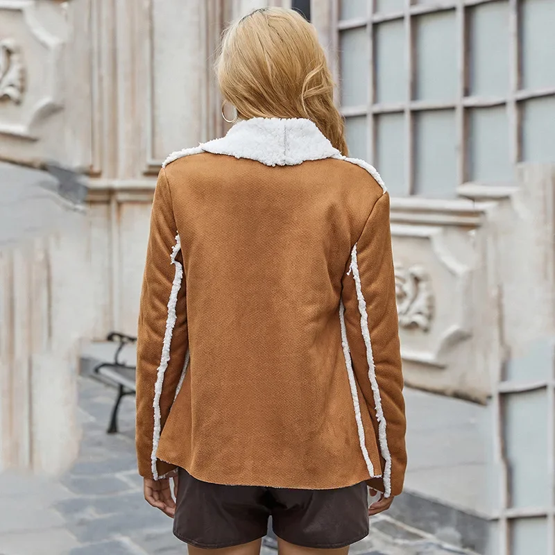 2023 Autumn and Winter Long-sleeved Fashion Jacket Women Splicing Suit Collar Solid Color Mid-length Loose Cardigan Coat Women