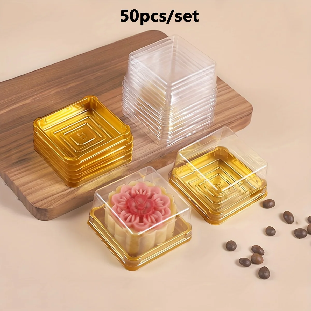 50pcs-Clear Lids Square  Baking Box for Sandwiches, Cakes, Pastries, Biscuits Desserts-Durable,Stackable