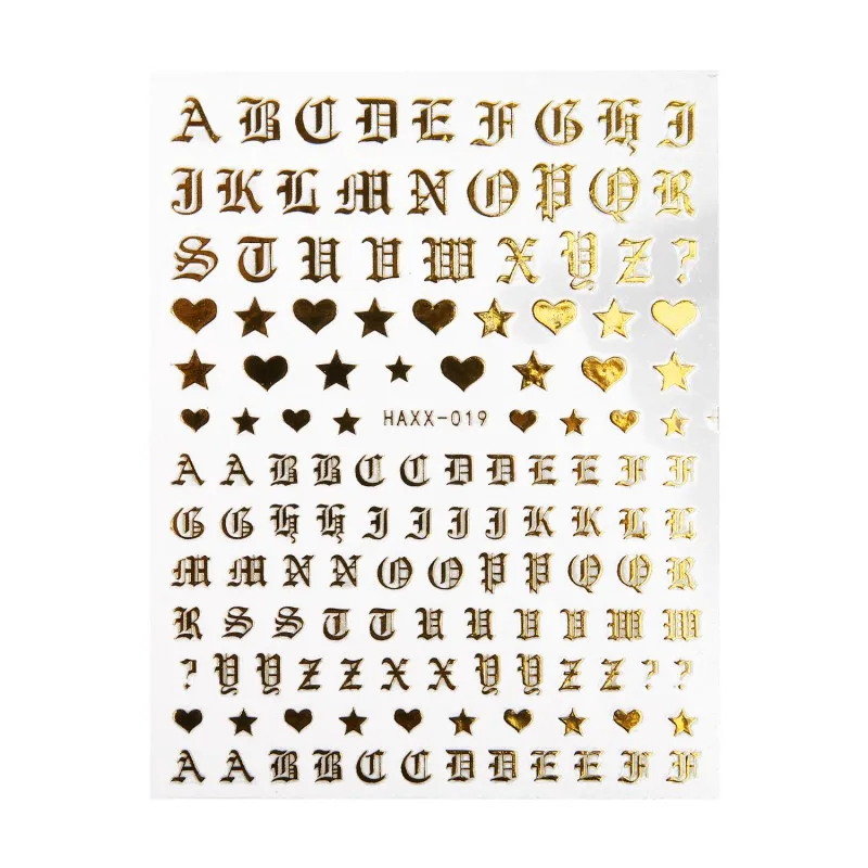 1PCS Colored Roman Alphabet Nail Art Stickers 3D Golden Heart