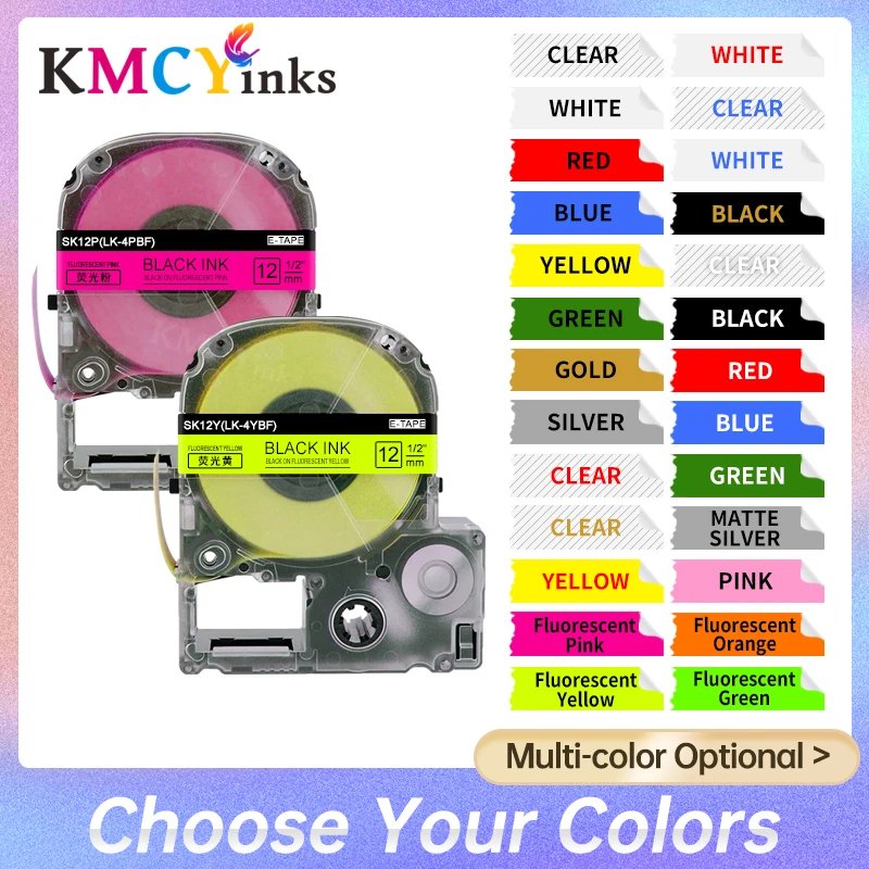 

KMCYinks 12/18mm Tape Compatible for Epson/kingjim SS12KW LC-4WBN SK12P LK-4PBF SK18P SK12D SK12G SK12Y LK-4YBF for LW-300 400